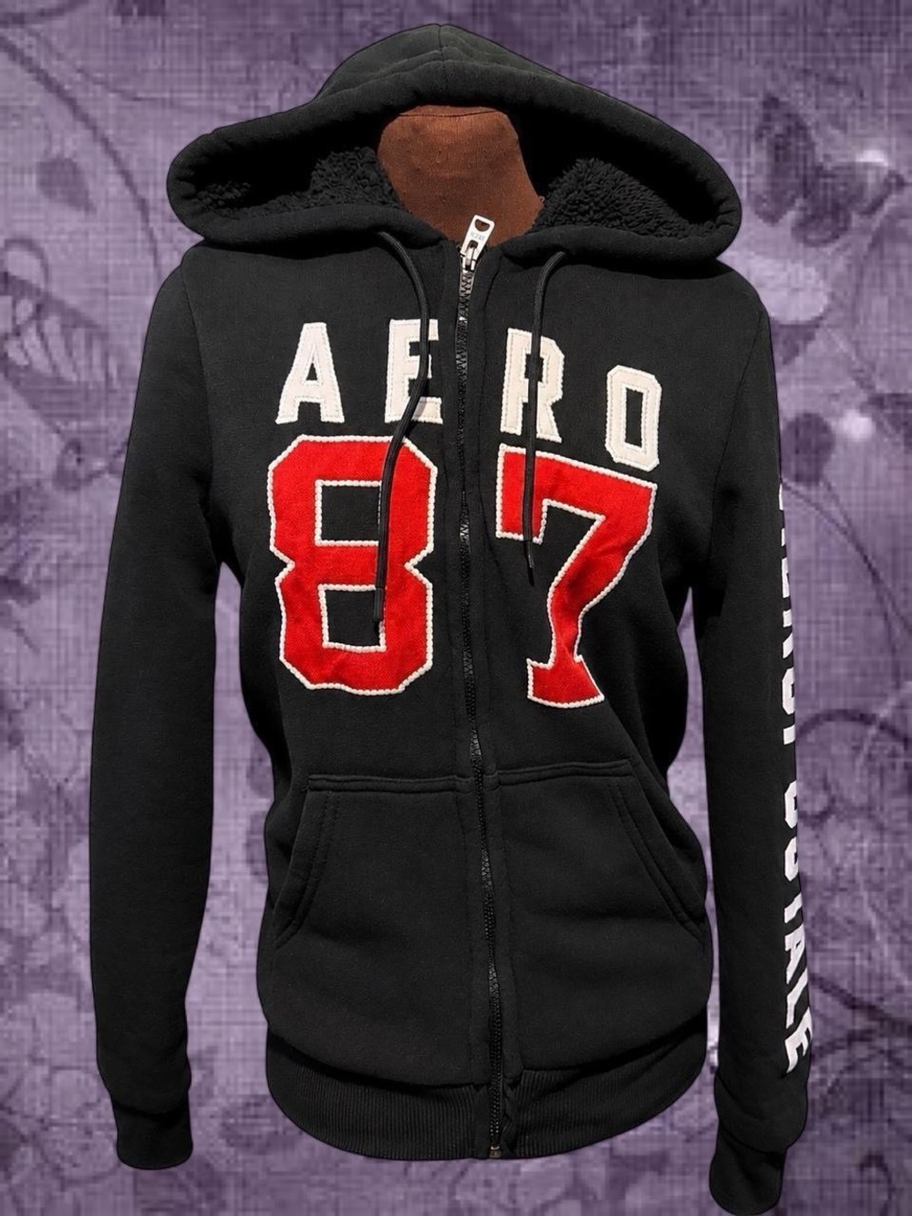 '87 AERO Black Zip-Up Hoodie Jacket